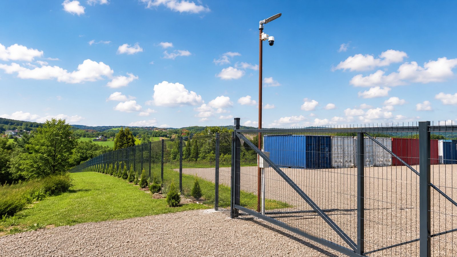 Brama wjazdowa na plac WygodnySchowek Mogilany — drive-up self storage pod Krakowem przy S7